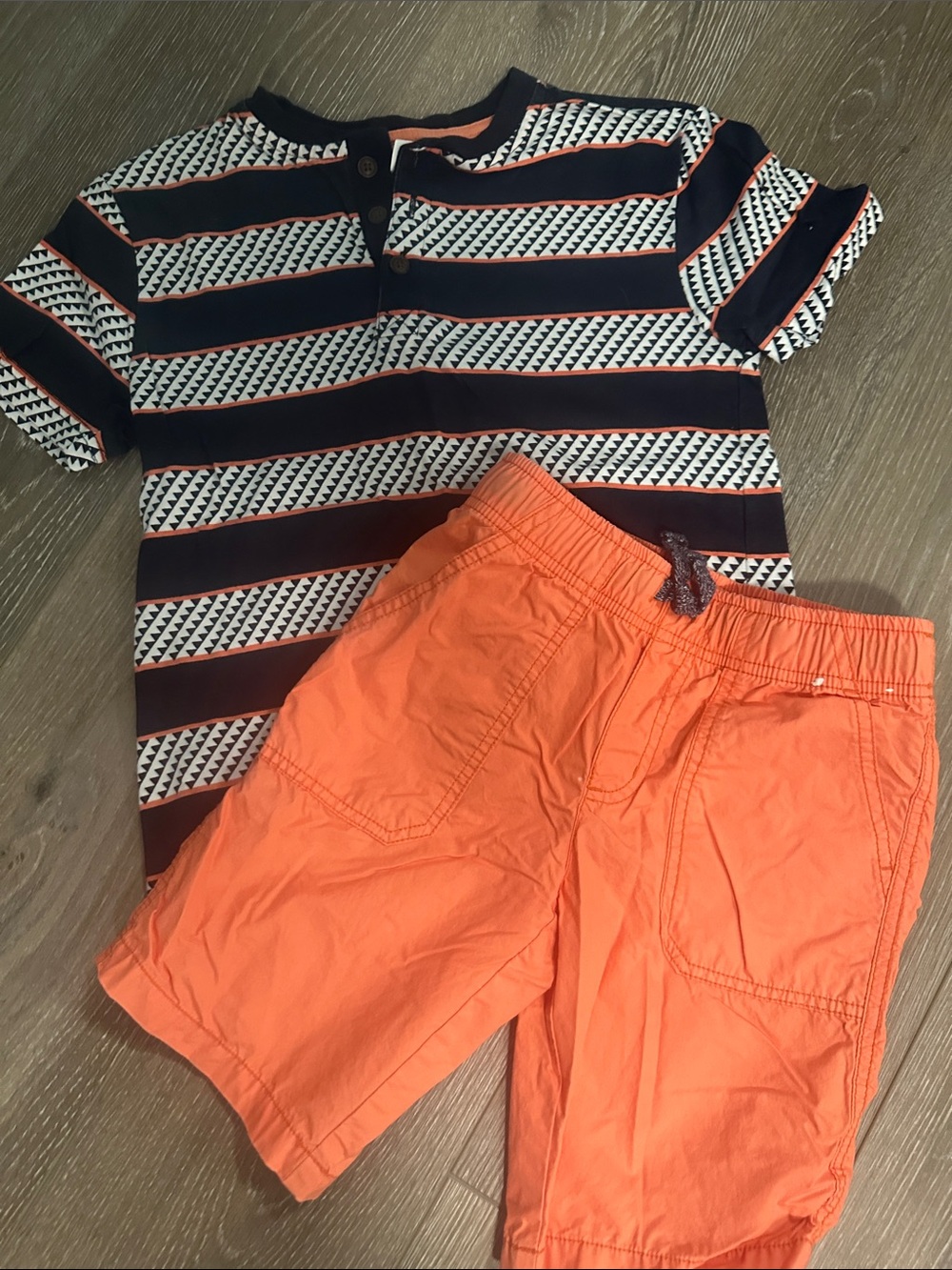 Gymboree Navy, White & Orange Striped Tee with Orange Shorts